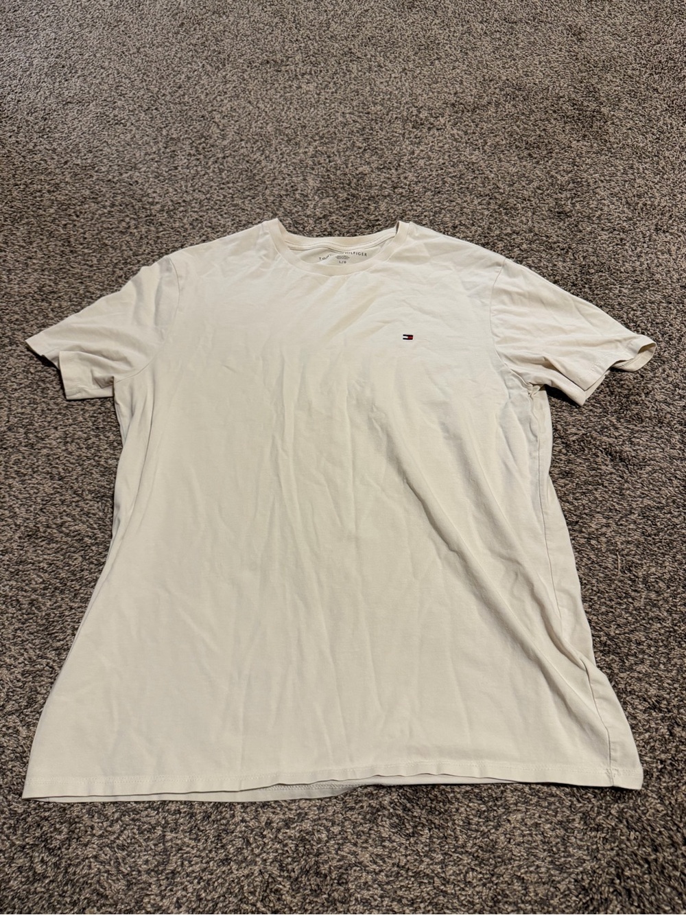 Tommy Hilfiger Men’s Cream Short Sleeve Crewneck Tee with Mini Flag